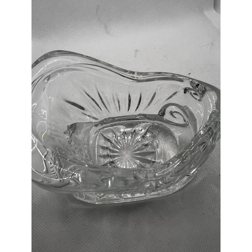 Vintage Lead Crystal Clear Glass Sleigh CandleHolder Candy Dish christmas 3x5